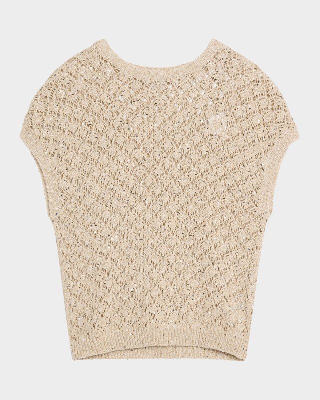 Crewneck Open-Knit Sequin Sweater
